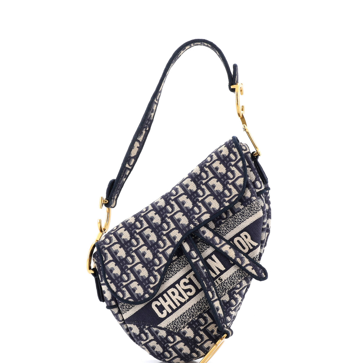 Christian Dior Saddle Handbag Logo Embroidered Oblique Canvas Medium