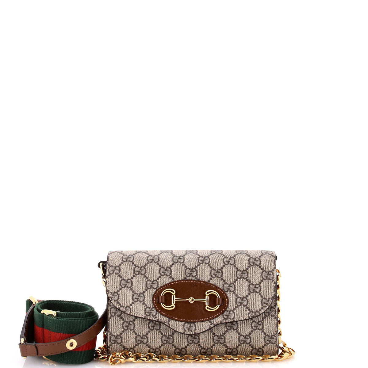 Gucci GUCCI Horsebit 1955 Curved Flap Shoulder Bag GG Coated Canvas Mini