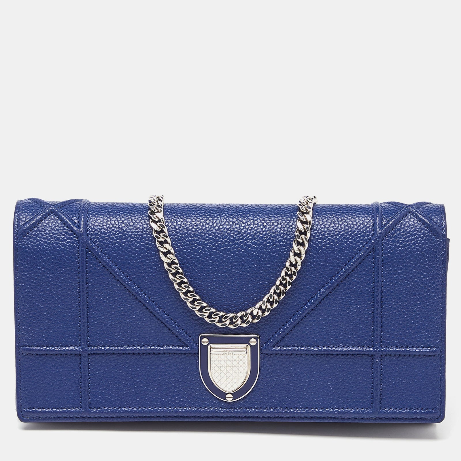 Dior Navy Blue Leather Diorama Wallet On Chain