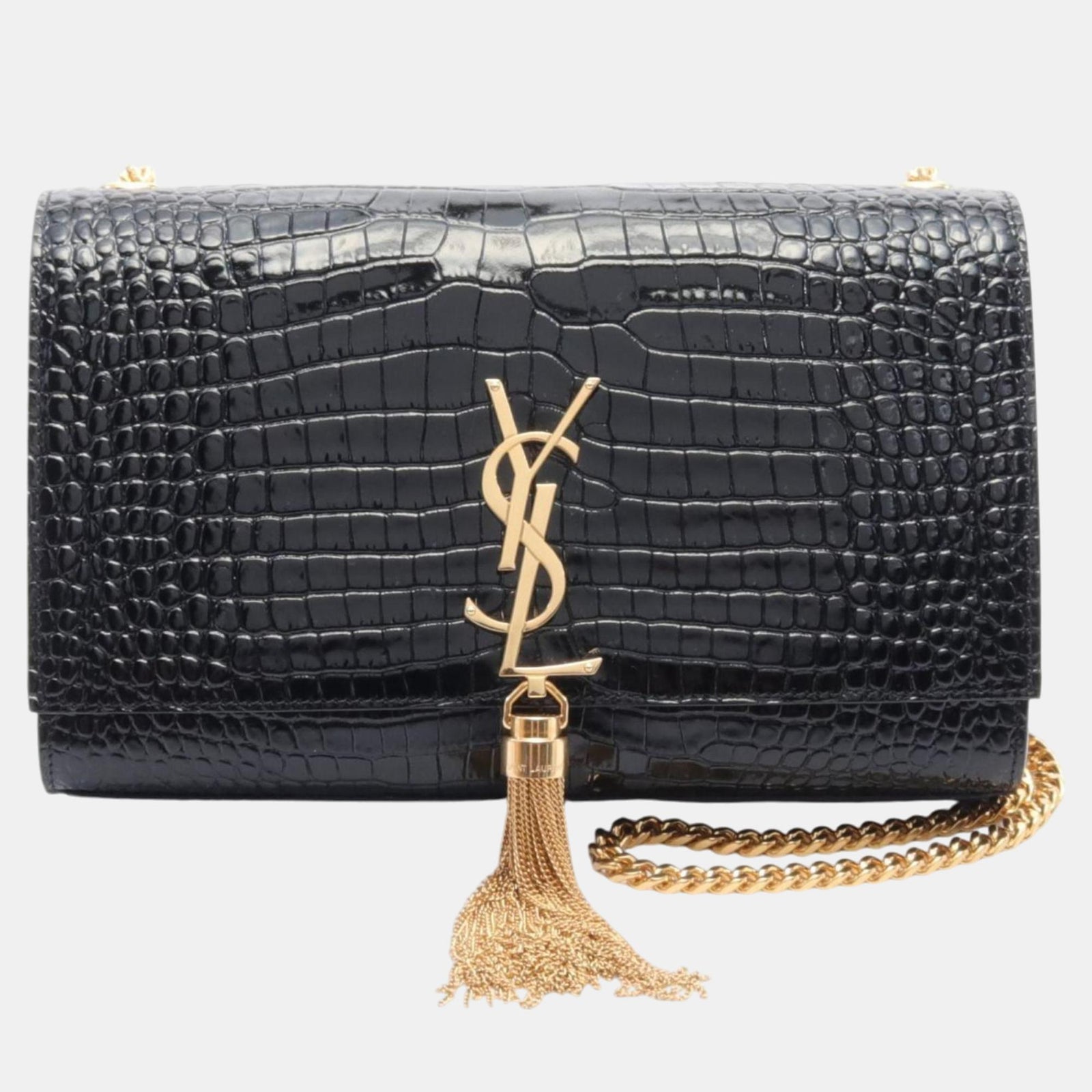 Saint Laurent Paris Saint Laurent Black Patent Leather Kate Tassel Medium Shoulder Bag