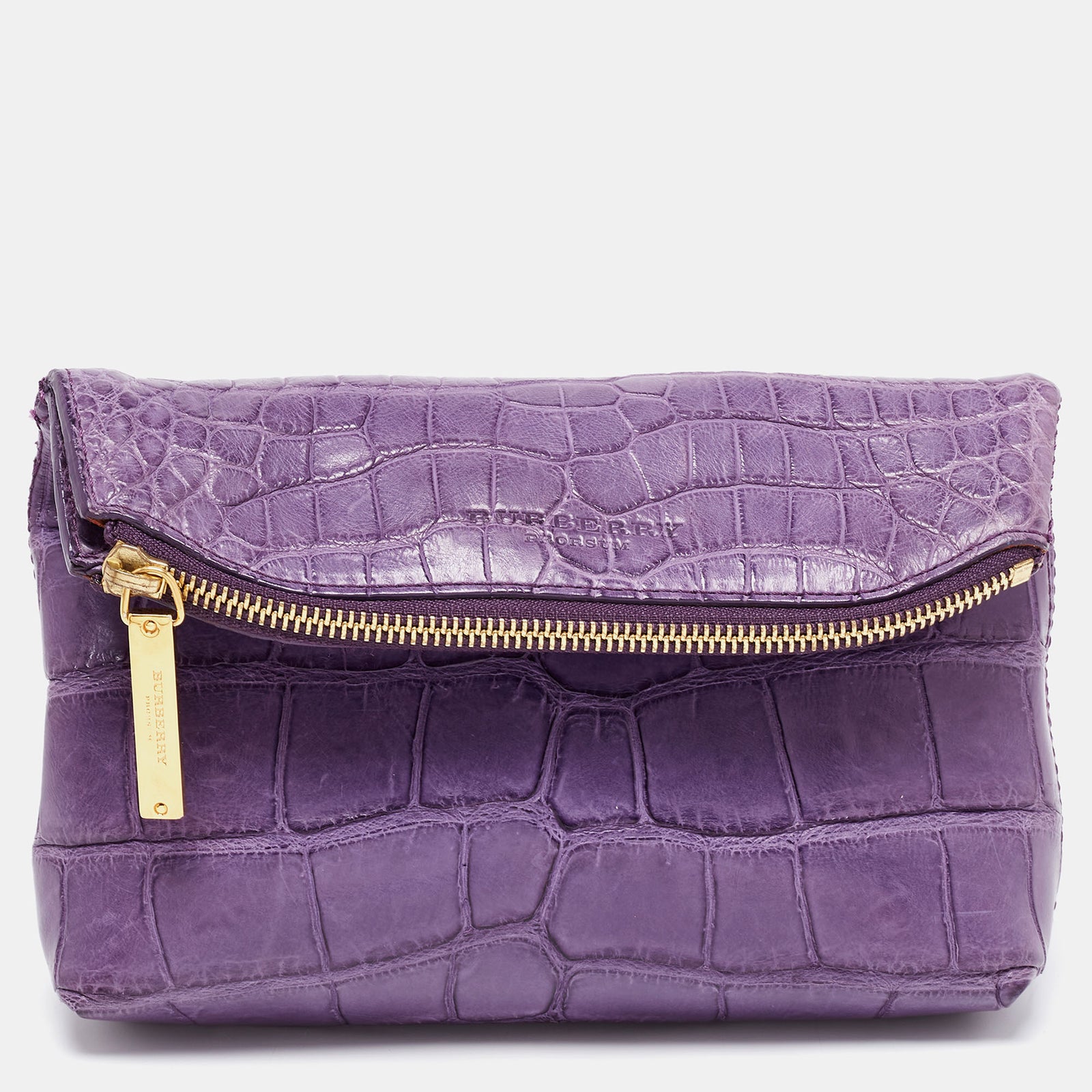 Burberry Purple Alligator Small Kendal Foldover Clutch