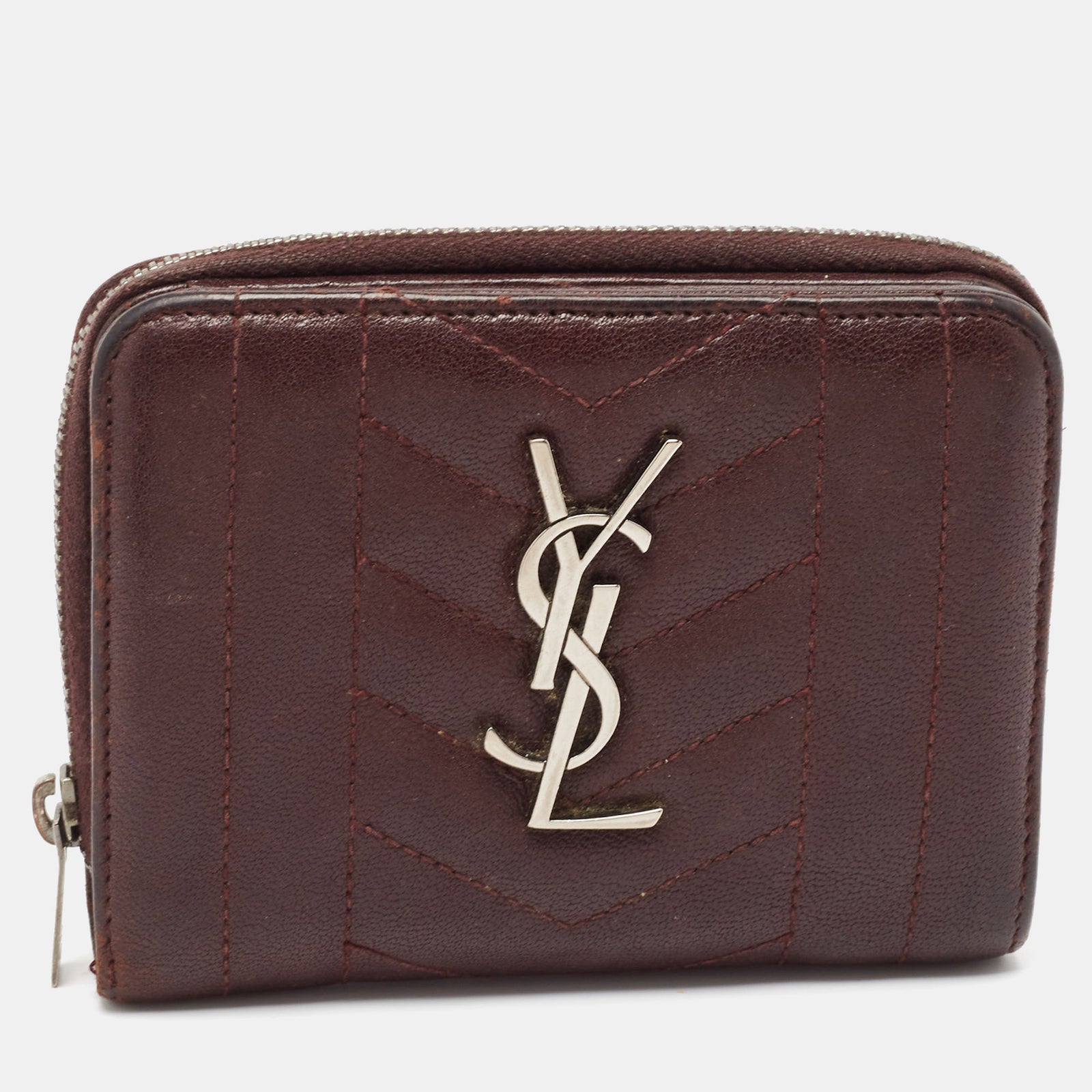 Saint Laurent Paris Saint Laurent Burgundy Leather Monogram Zip Around Wallet