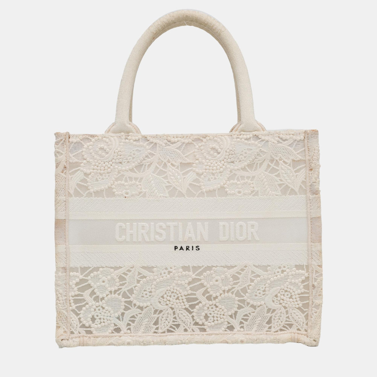 Dior White Small D-Lace Embroidery Book Tote