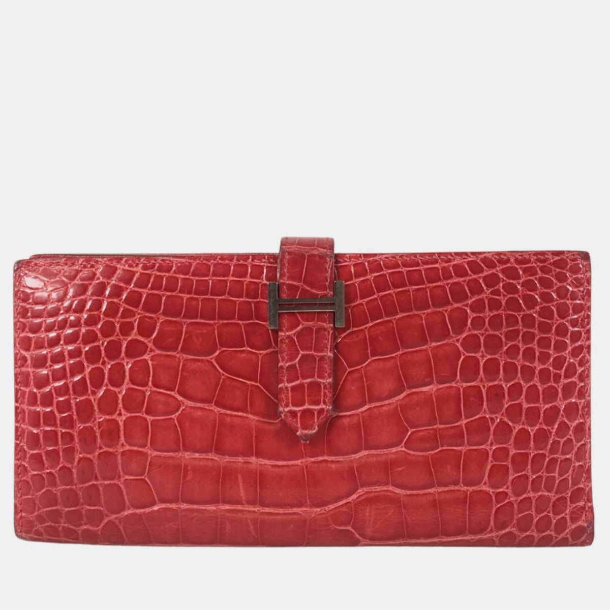 Hermès Red Crocodile Bearn Wallet