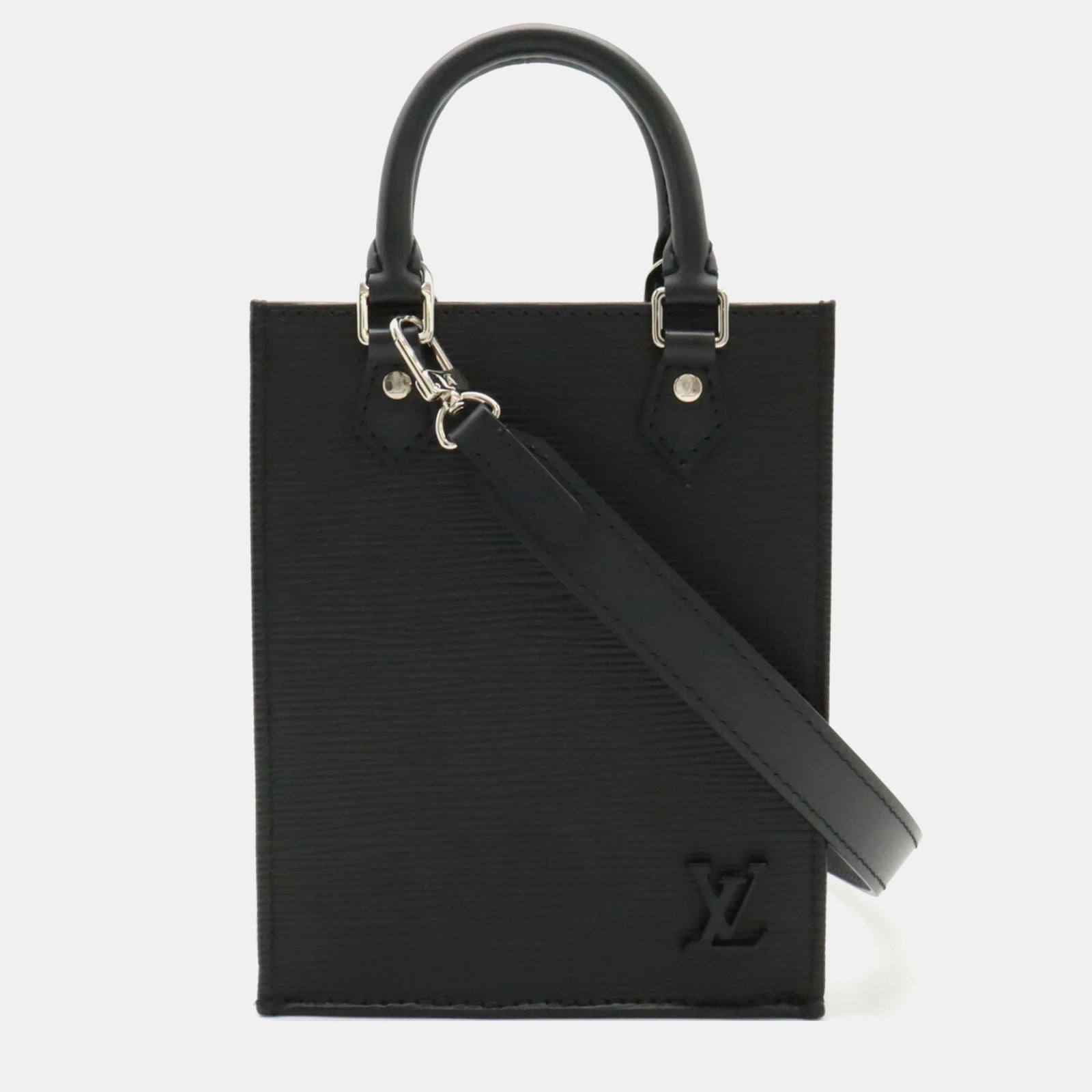 Louis Vuitton Sac fourre-tout en cuir noir Petit Sac Plat