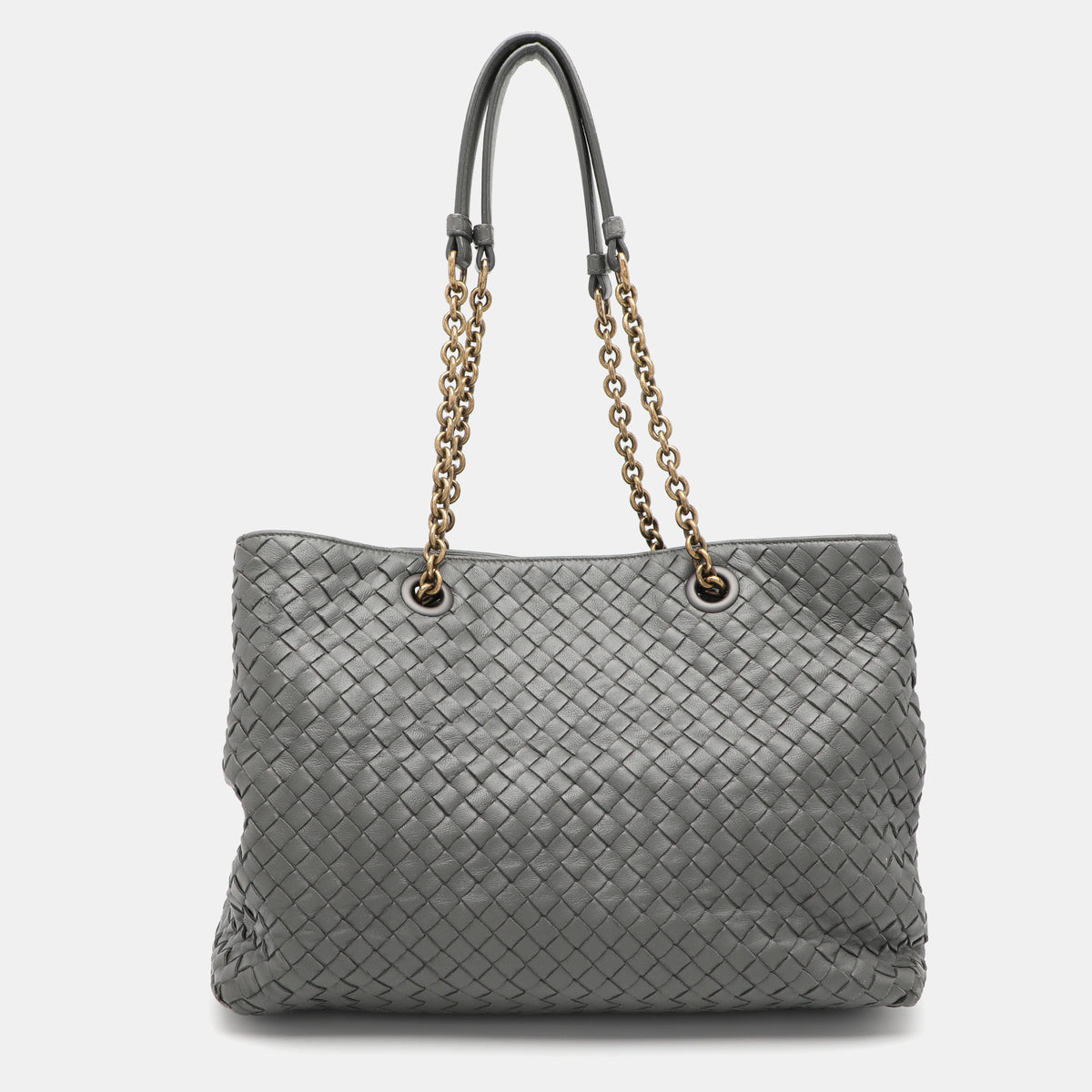 Bottega Veneta Grey Intrecciato Leather Chain Tote