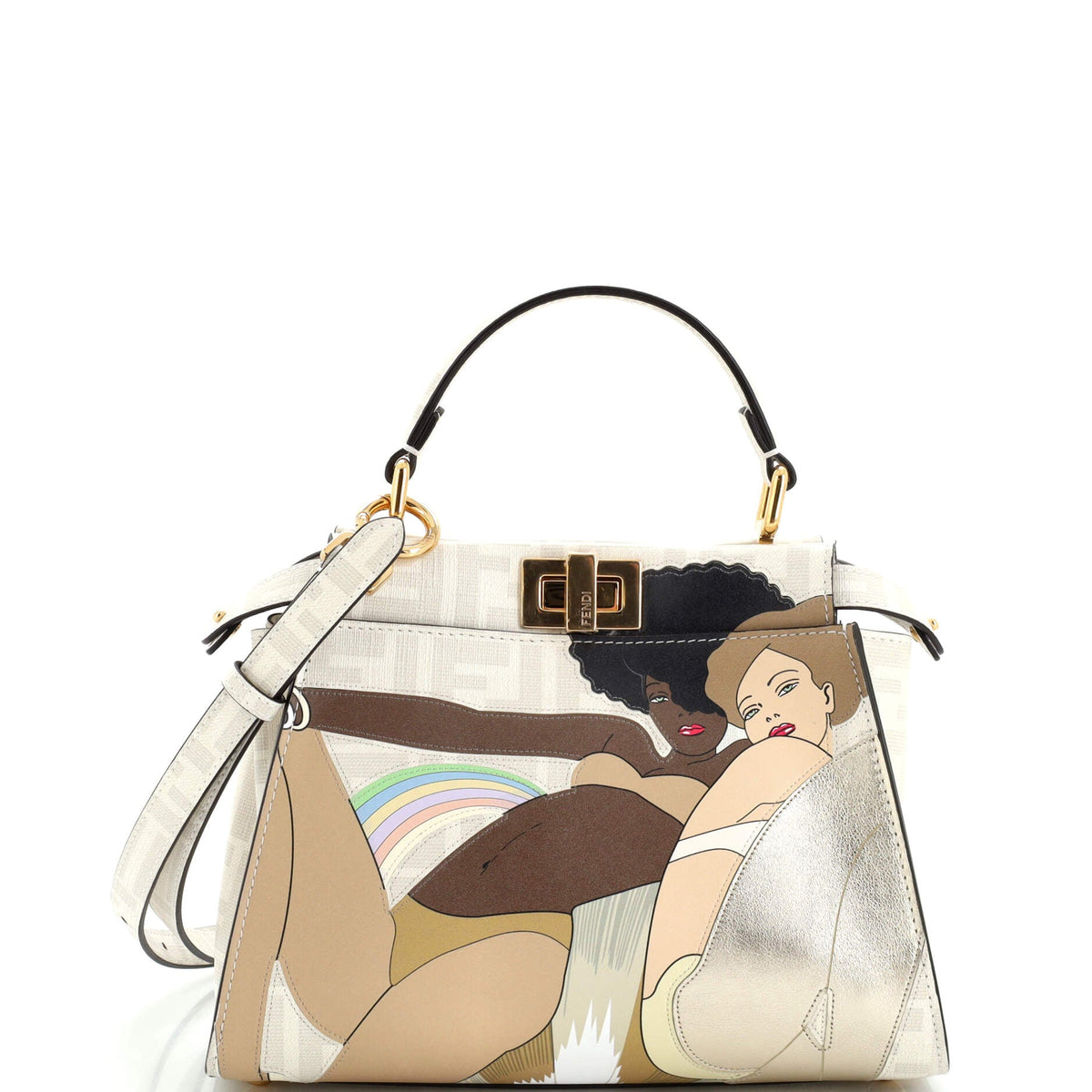 Fendi FENDI Antonio Lopez Peekaboo Bag Zucca Coated Canvas with Printed Leather Inlay Mini