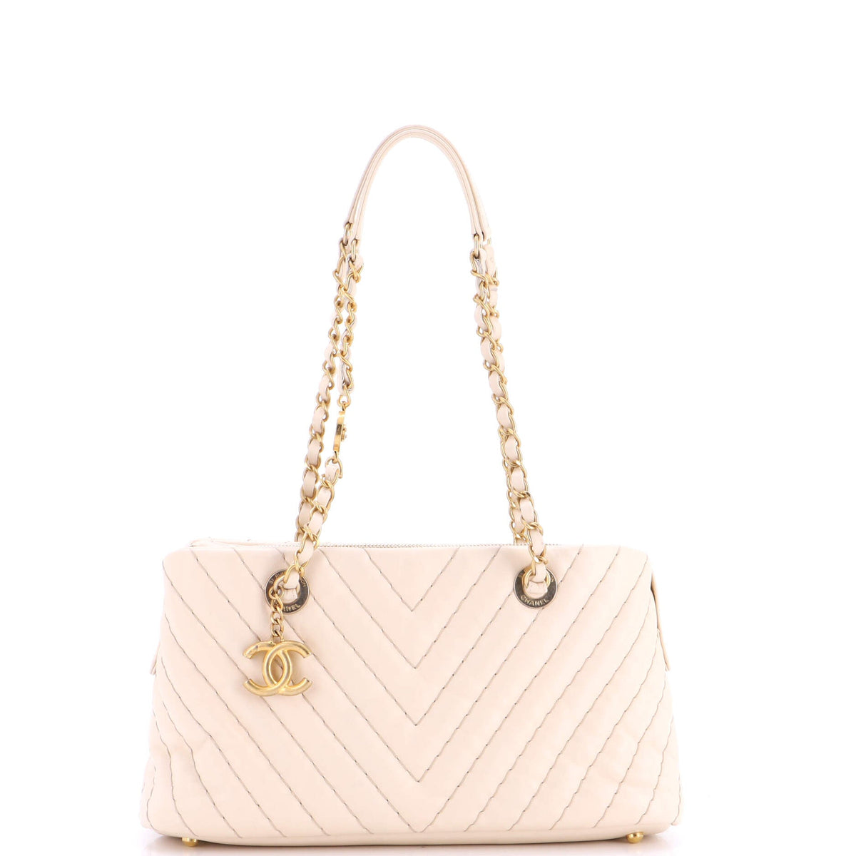 Chanel CHANEL Surpique CC Charm Tote Chevron Iridescent Calfskin Small