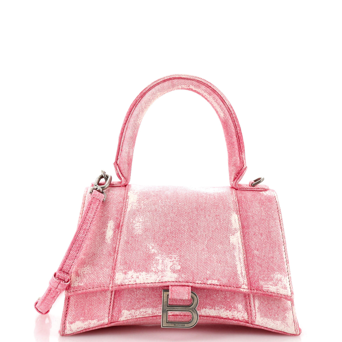 Balenciaga Hourglass Top Handle Bag Denim Printed Leather Small