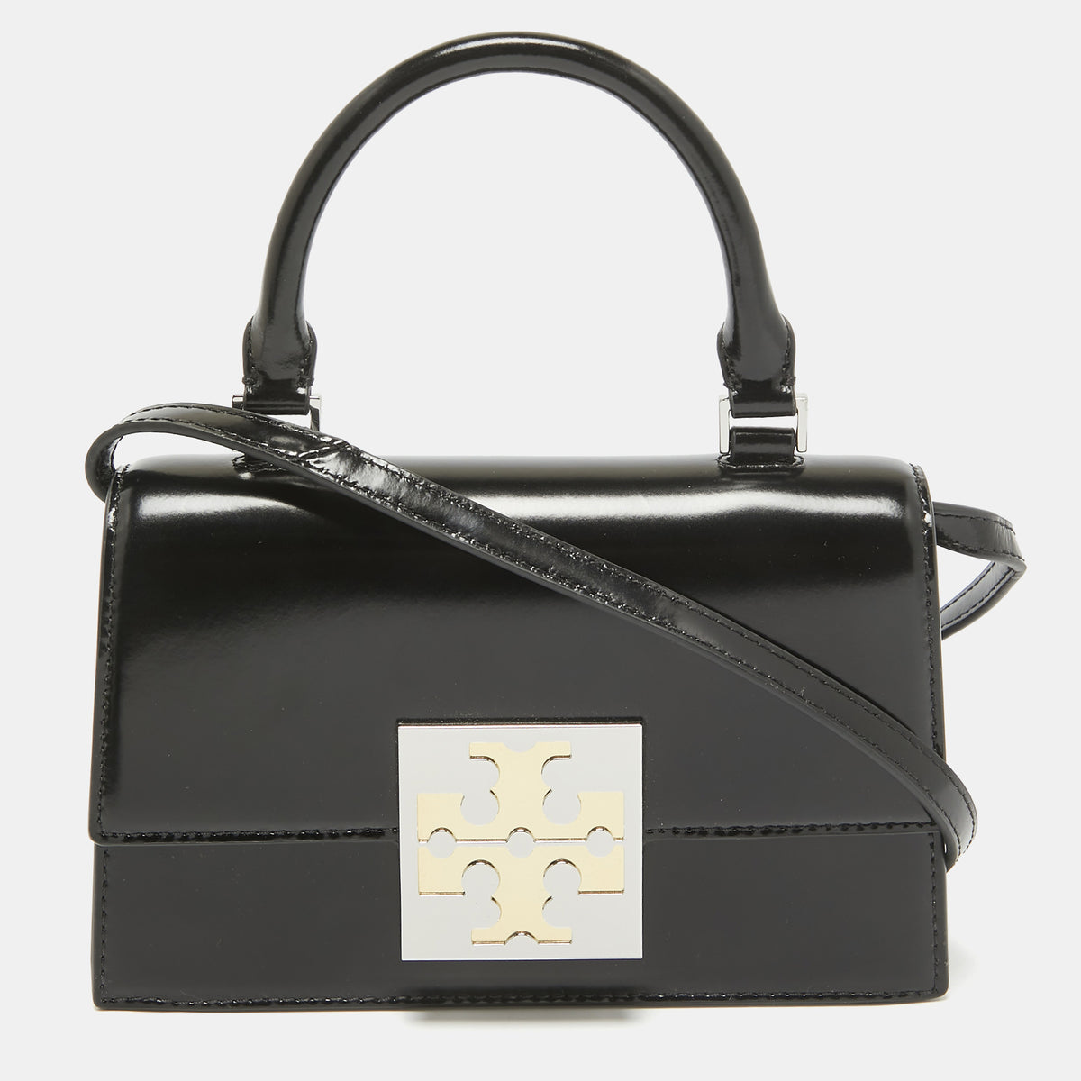 Tory Burch Black Glossy Leather Mini Bon Bon Top Handle Bag