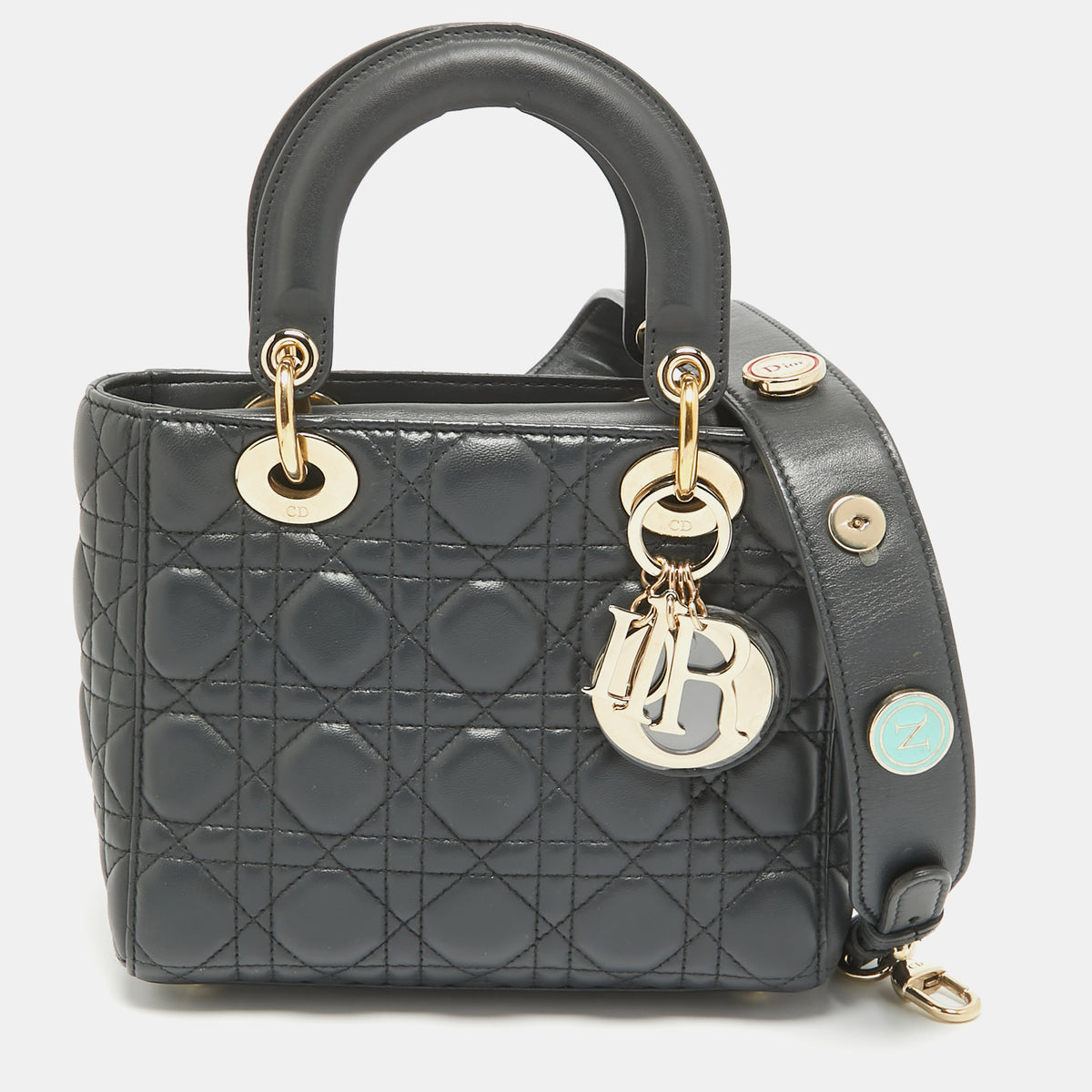 Dior Dark Grey Cannage Leather Small Lady My ABCBag