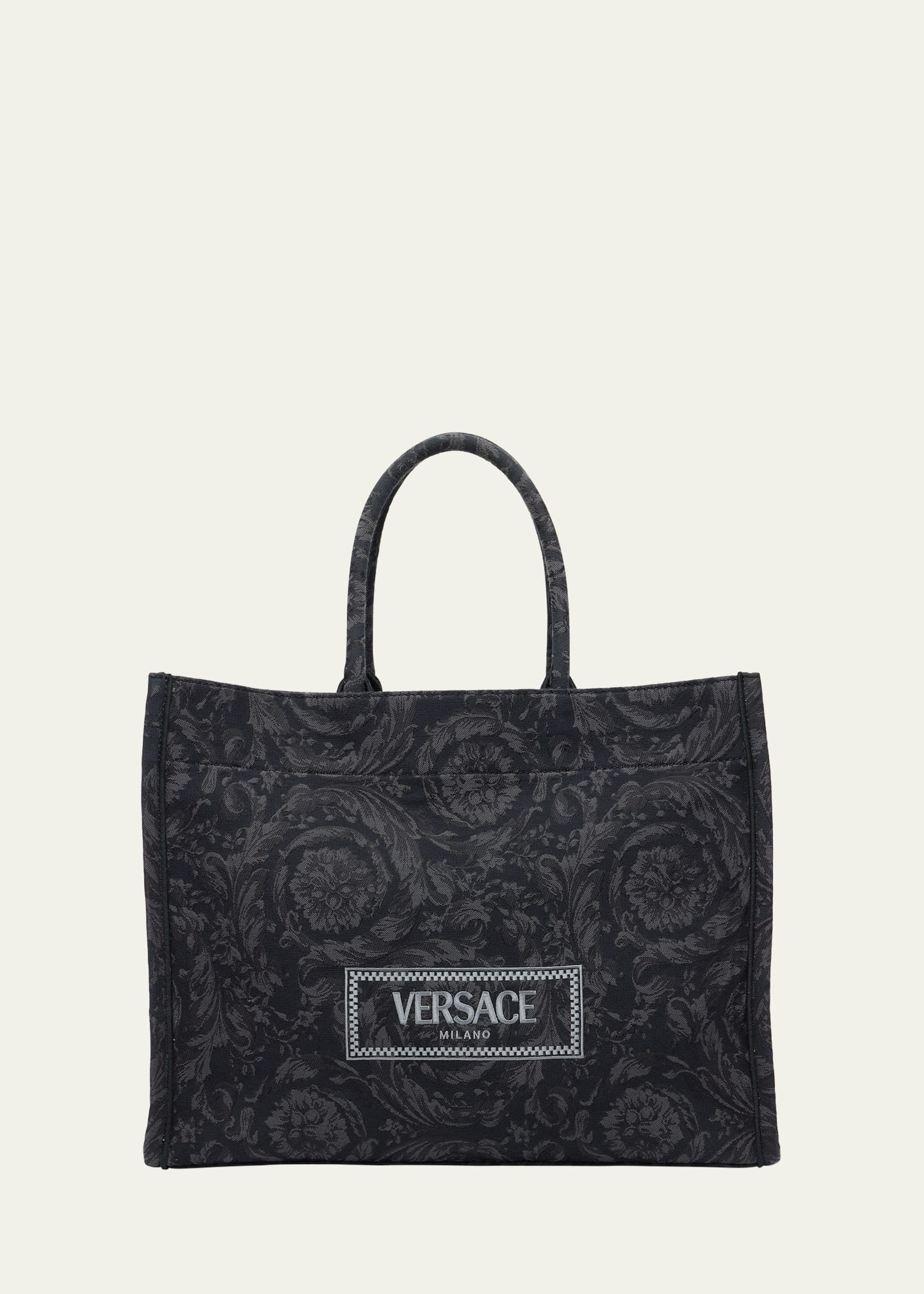 Versace XL Jacquard Embroidered Canvas Tote Bag