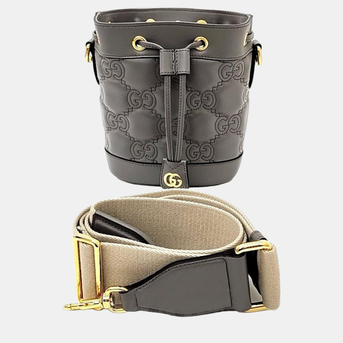 Gucci Grey Matelasse Leather GG Marmont Bucket Bag