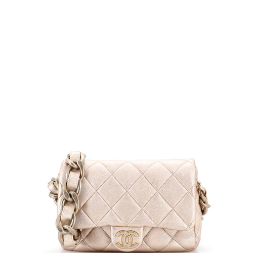 CHANEL Chunky Chain CC Flap Bag Quilted Metallic Calfskin Small