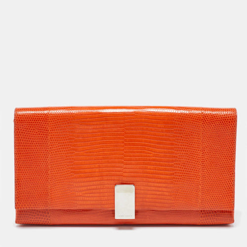 Orange Lizard Flap Clutch