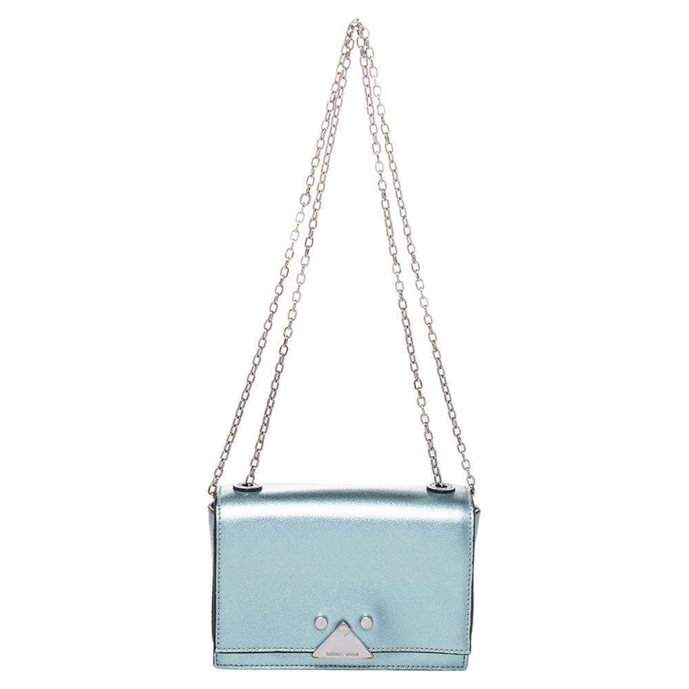 Emporio Armani Metallic Mint Green Leather Chain Shoulder Bag