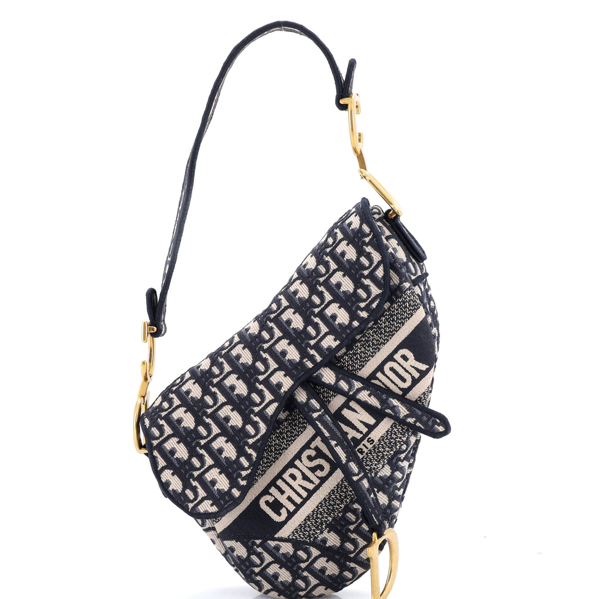 Christian Dior Saddle Handbag Logo Embroidered Oblique Canvas Medium