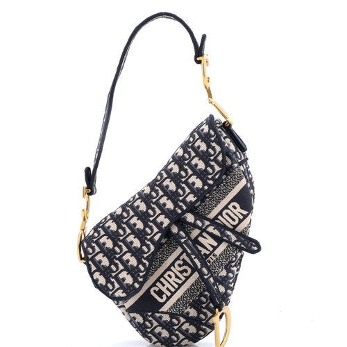 Saddle Handbag Logo Embroidered Oblique Canvas Medium