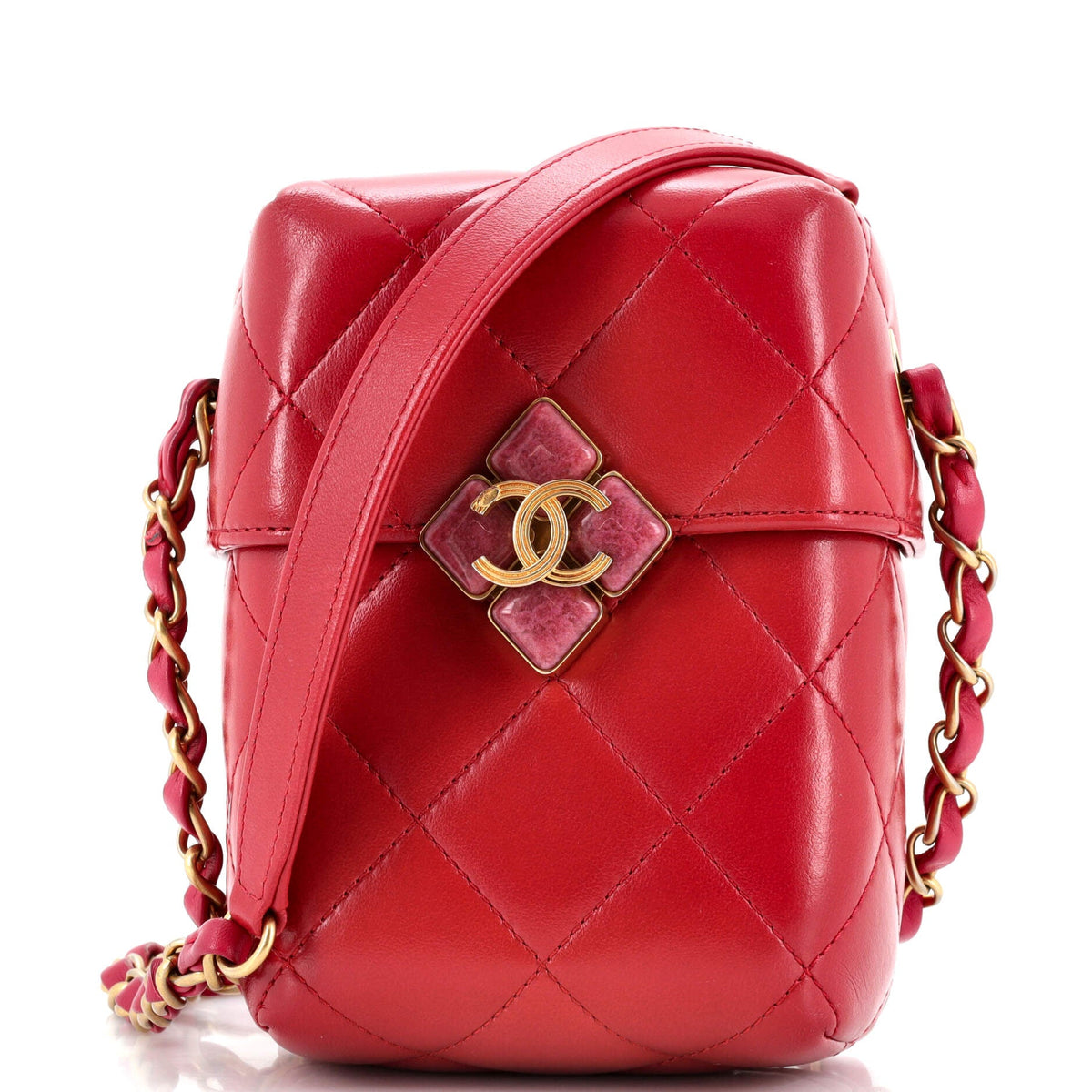 Chanel CHANEL Diamond Lock CC Phone Holder Crossbody Bag Quilted Lambskin Mini