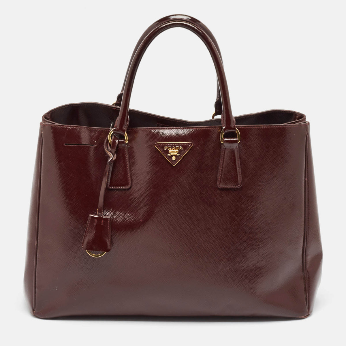 Prada Burgundy Saffiano Vernic Large Galleria Tote