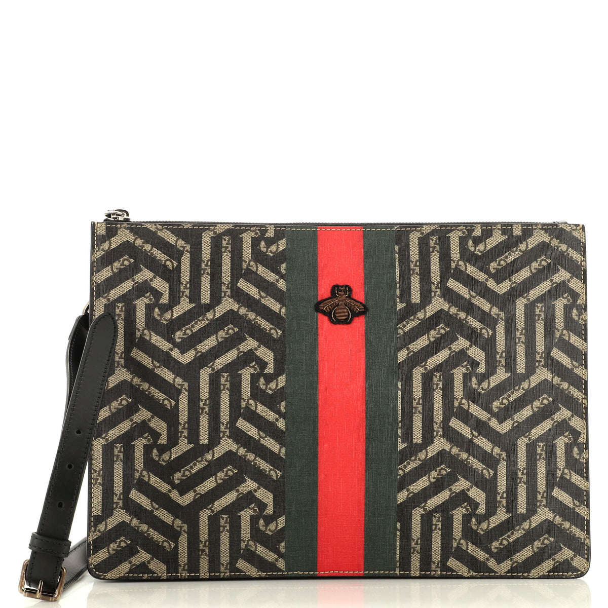 Gucci GUCCI Bee Web Zip Messenger Bag Caleido GG Coated Canvas Large