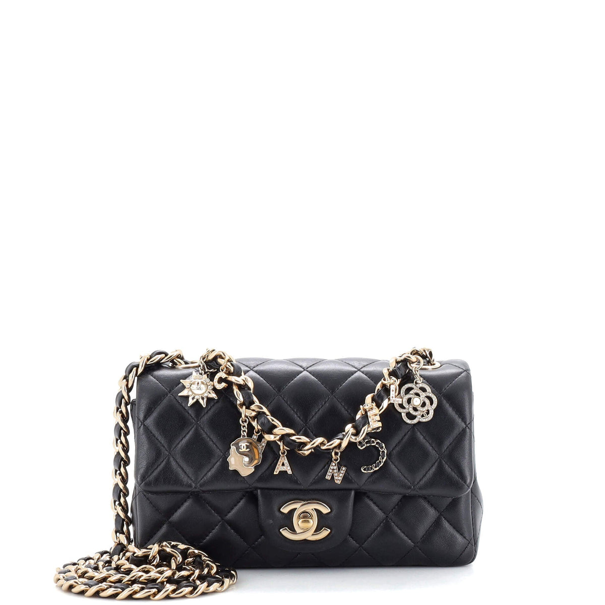 Chanel CHANEL Coco Charms Classic Single Flap Bag Quilted Lambskin Mini