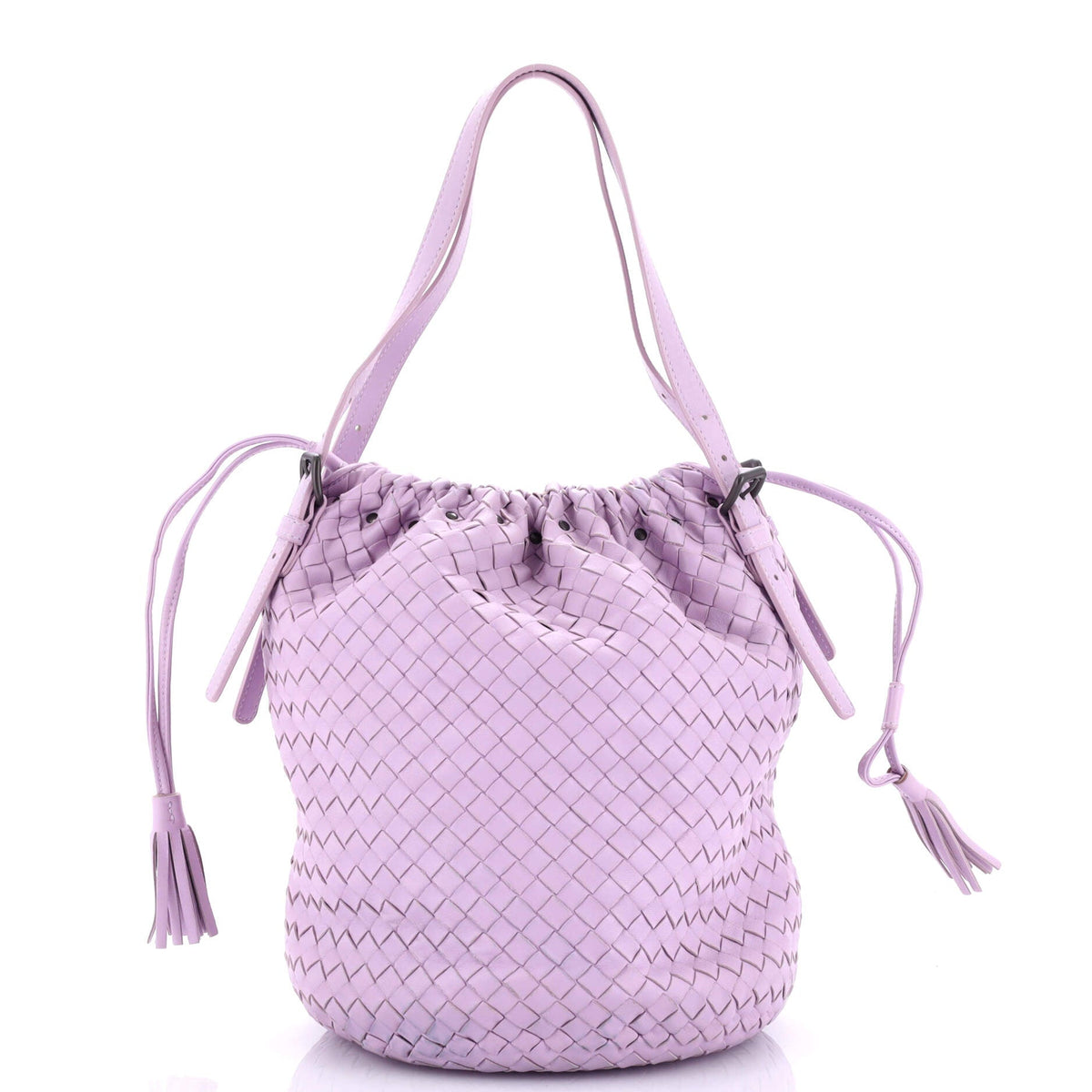 Bottega Veneta Drawstring Tassel Bucket Bag Intrecciato Nappa Small