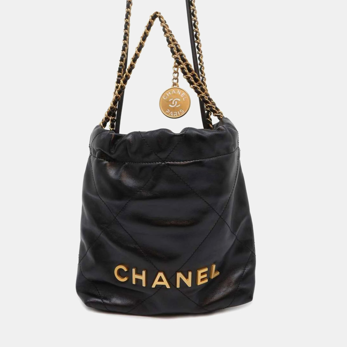 Chanel Black Leather Mini 22 Hobo Bag