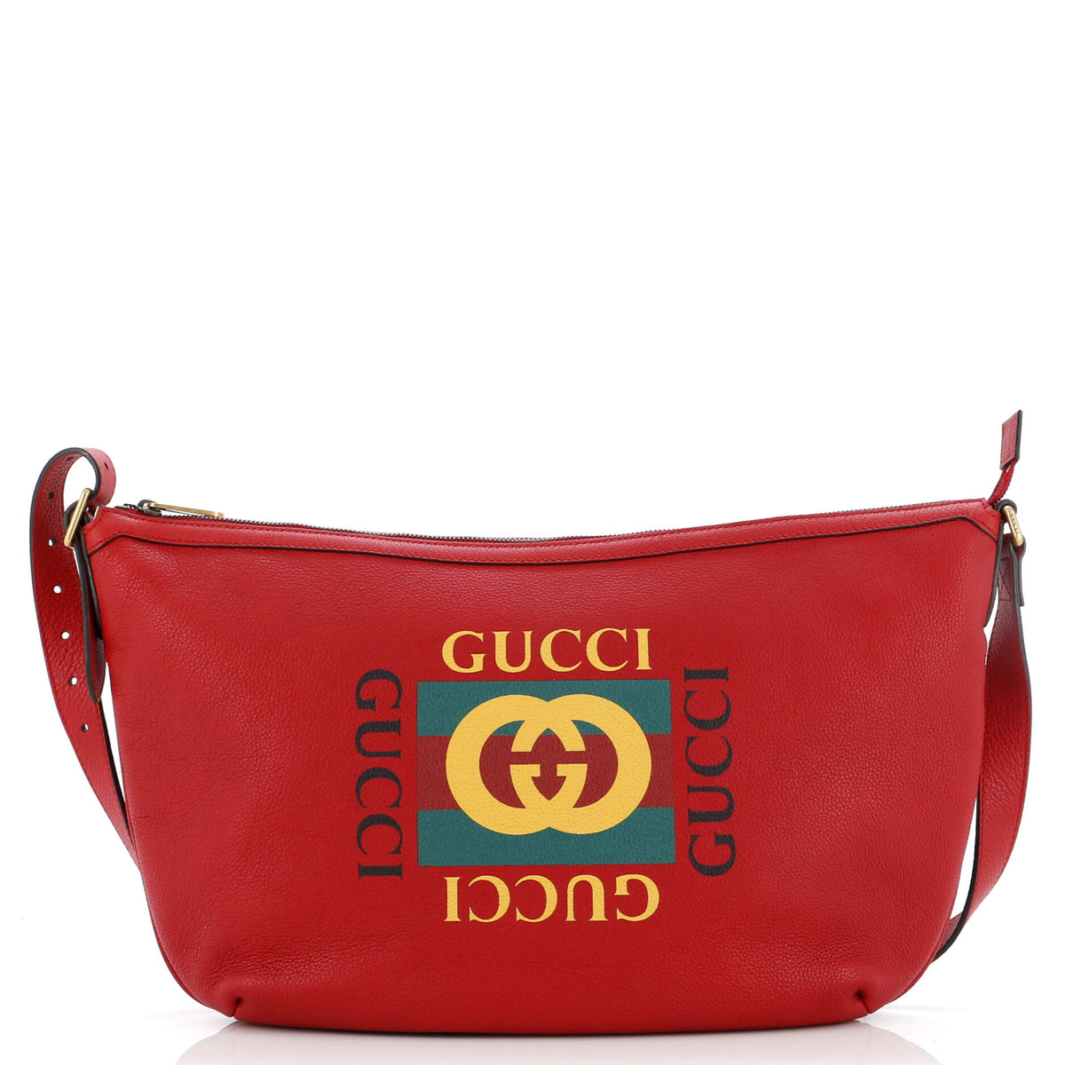 Gucci GUCCI Logo Half-Moon Hobo Printed Leather