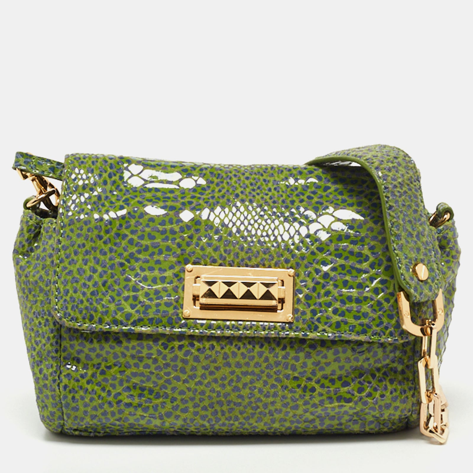 Tory Burch Green Python Print Laminate Leather Shoulder Bag