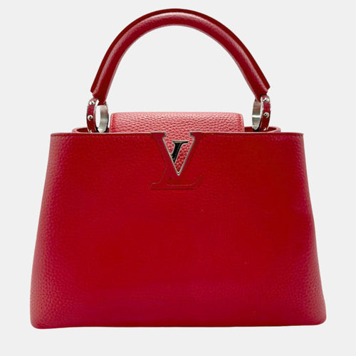 Red Leather Capucines BB Top Handle Bag