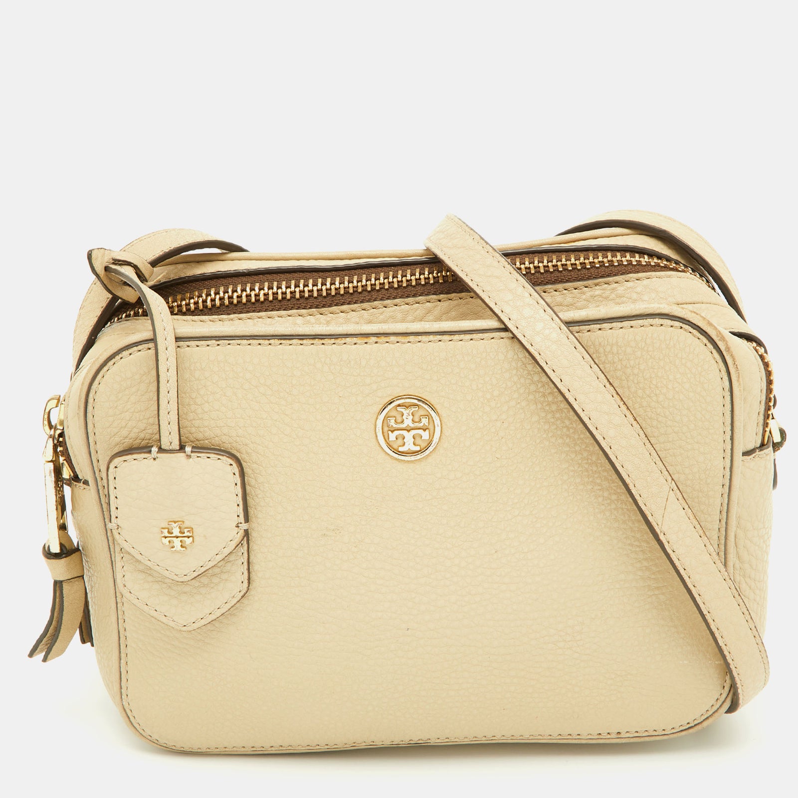 Tory Burch Beige Leather Double Zip Camera Bag