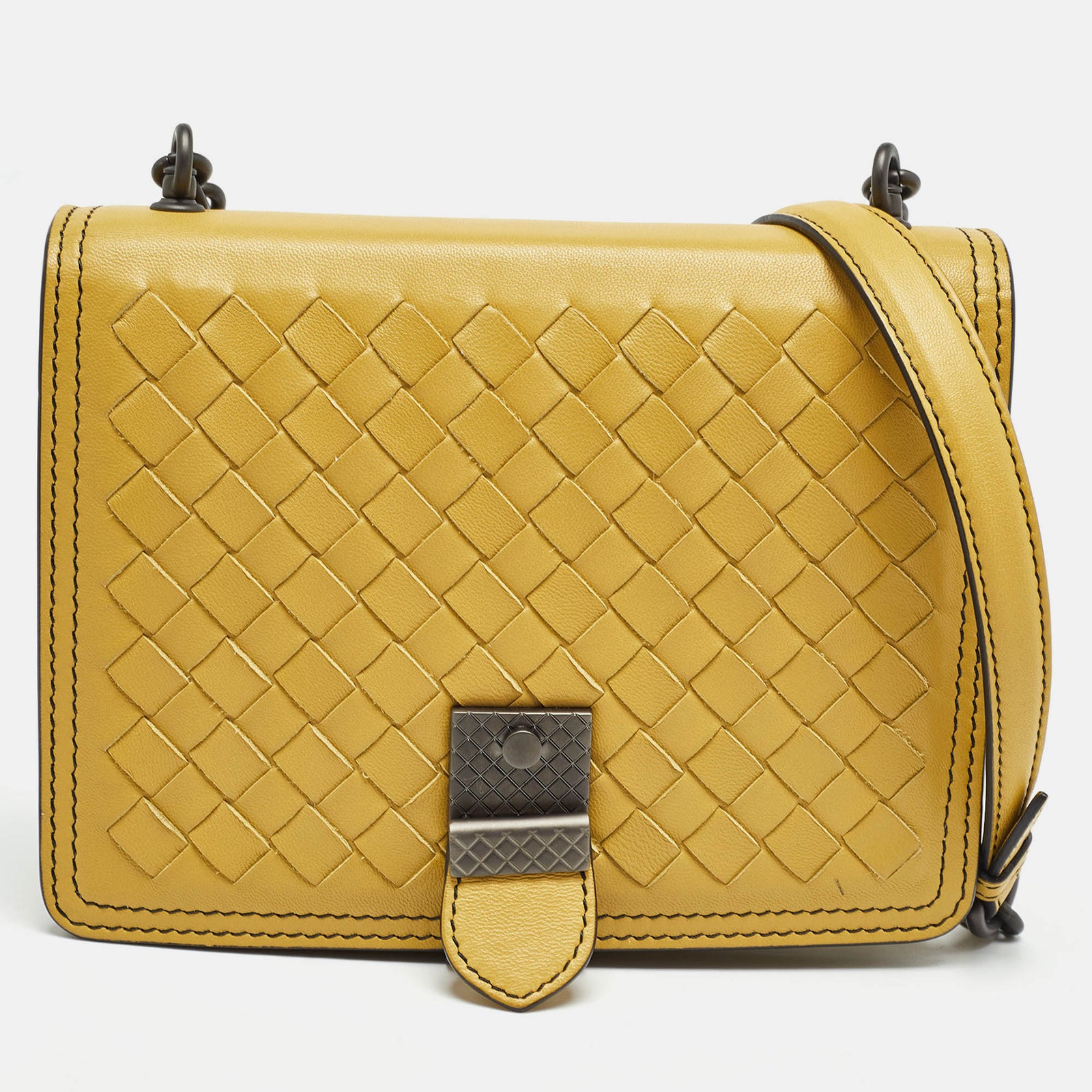 Bottega Veneta Mini sac à bandoulière Runway en cuir intrecciato jaune clair