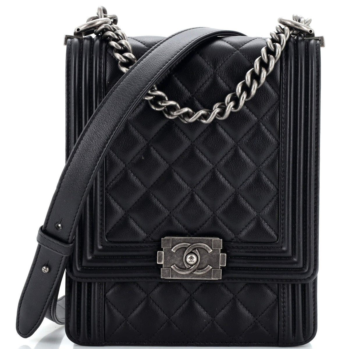 Chanel CHANEL North South Boy Flap Bag Quilted Caviar Large