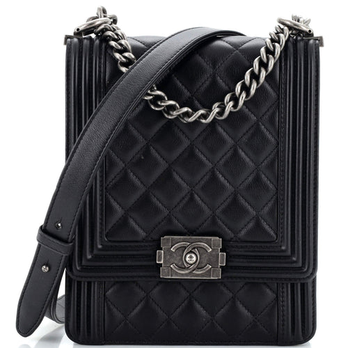 CHANEL North South Boy Flap Bag Quilted Caviar Large