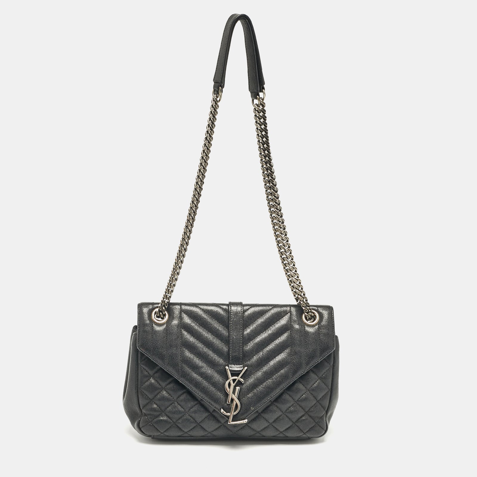 Saint Laurent Paris Saint Laurent Black Mixed Quilted Leather Small Envelope Shoulder Bag