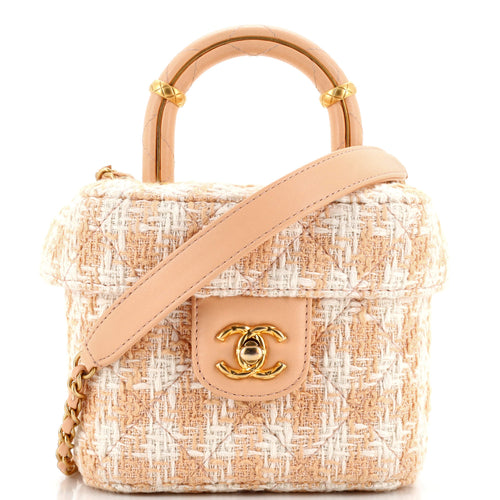 CHANEL Crush Top Handle Flap Bag Quilted Tweed Mini