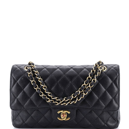 CHANEL Vintage Classic Double Flap Bag Quilted Caviar Medium