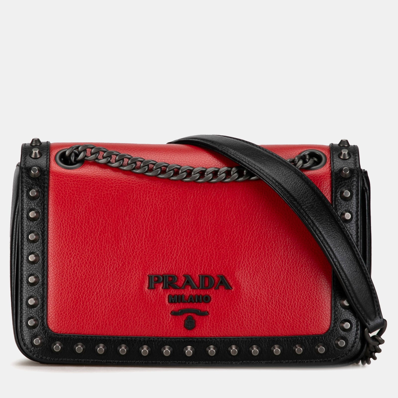 Prada Studded Glace Calf Crossbody  Bag