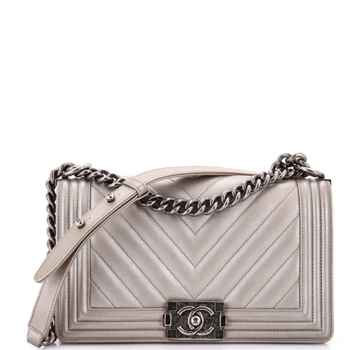 CHANEL Boy Flap Bag Chevron Caviar Old Medium