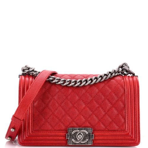CHANEL Boy Flap Bag Quilted Caviar Old Medium