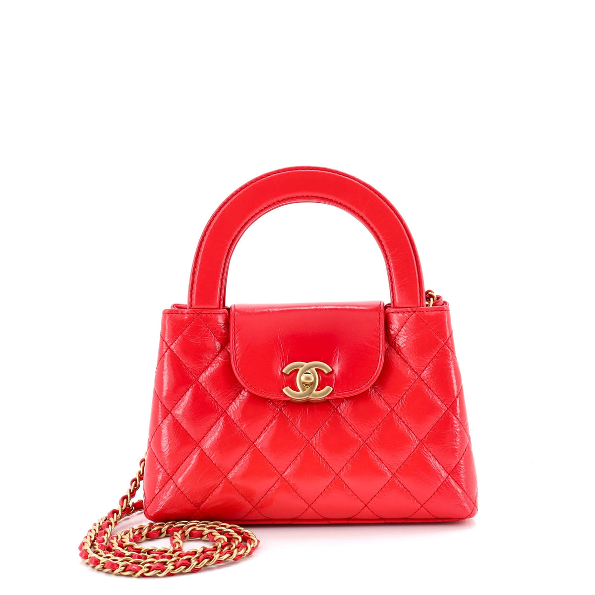 Chanel CHANEL Kelly Top Handle Shopping Bag Quilted Shiny Aged Calfskin Mini