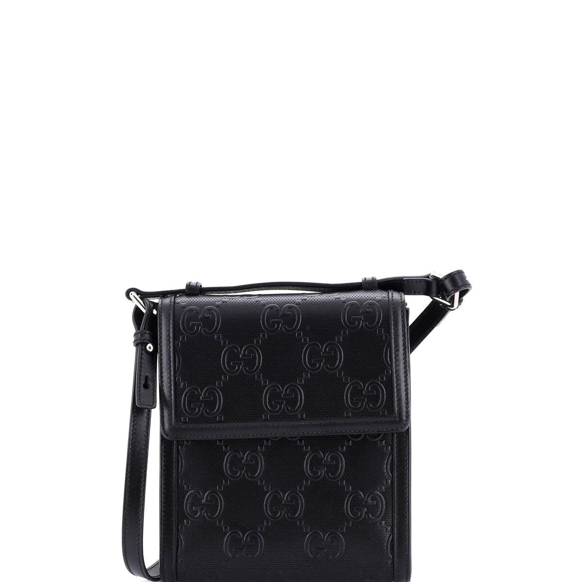 Gucci GUCCI Flap Crossbody Bag GG Embossed Perforated Leather Small