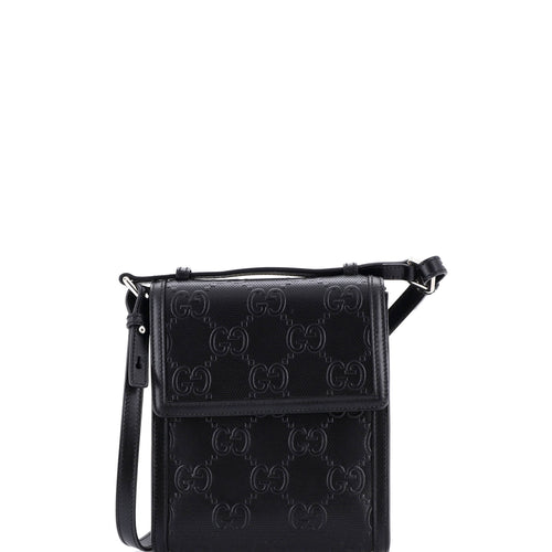 GUCCI Flap Crossbody Bag GG Embossed Perforated Leather Small