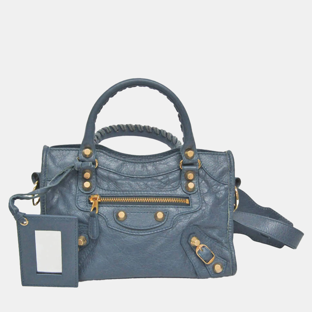 Grey Leather Giant Mini City Satchel Bag