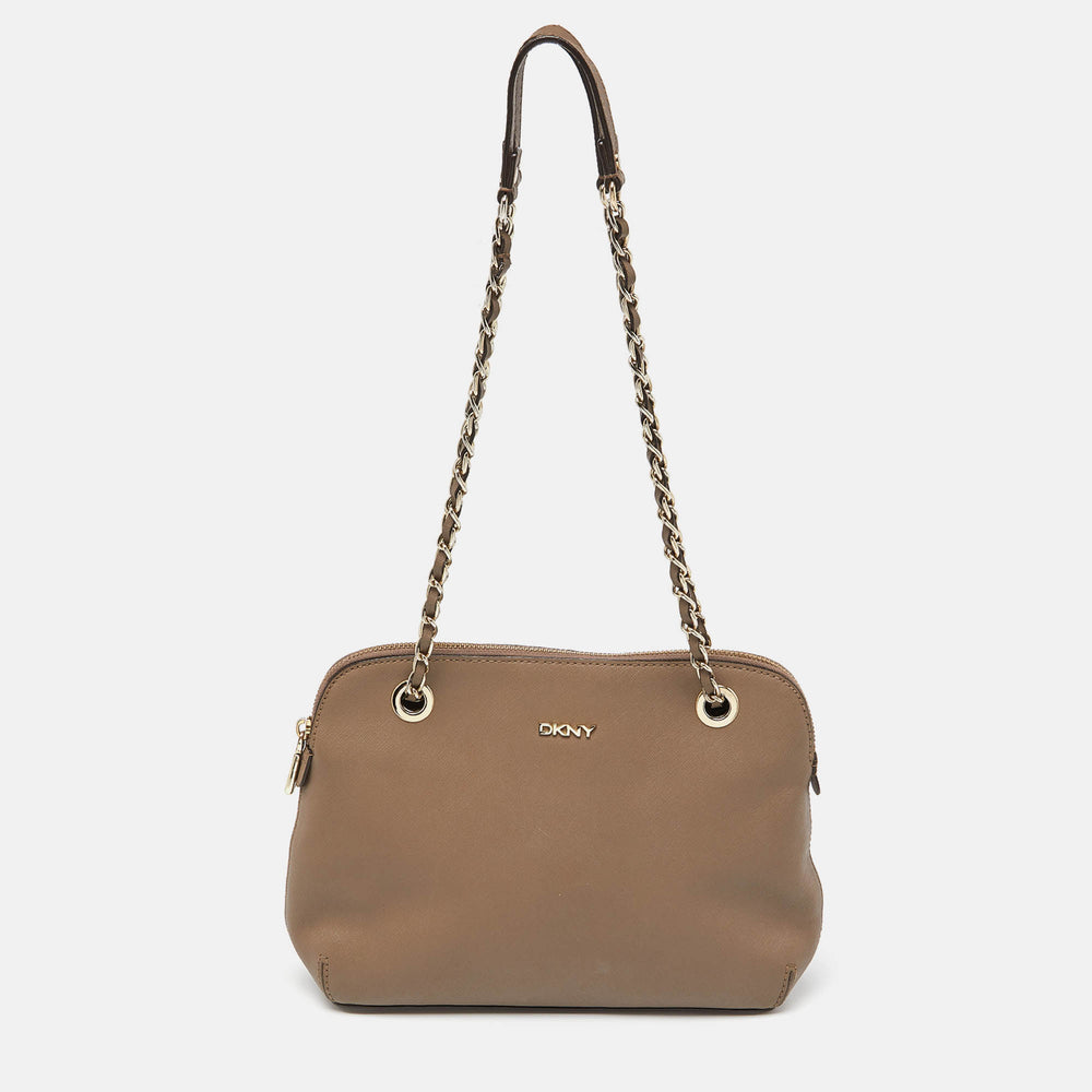 DKNY Beige Leather Bryant Dome Crossbody Bag