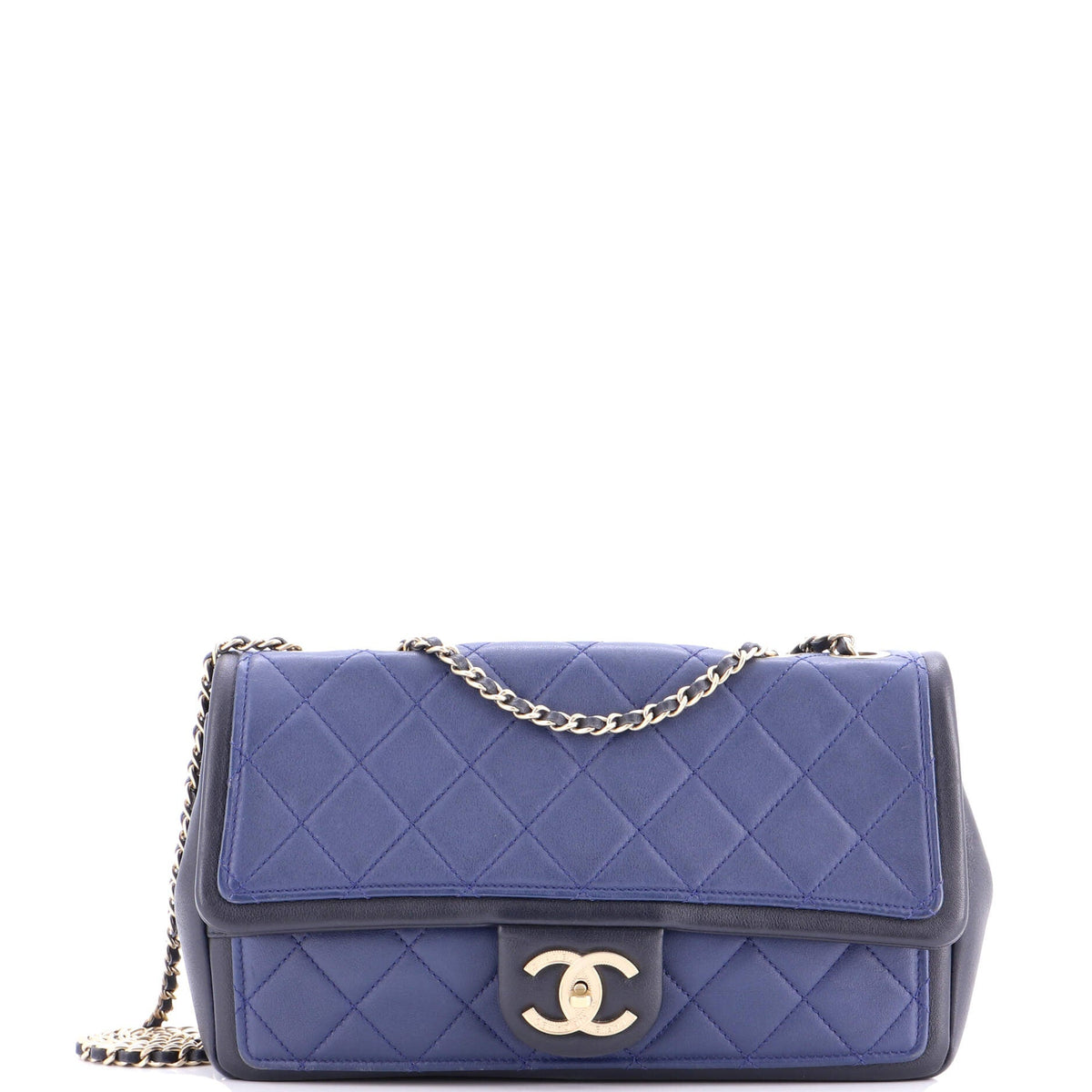 Chanel CHANEL Bicolor Two Tone CC Chain Flap Bag Quilted Lambskin Small