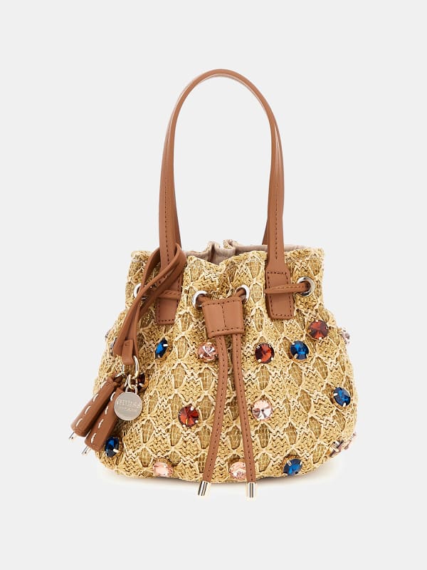 Guess Loreny Raffia Bucket Bag