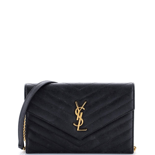 Classic Monogram Wallet on Chain Matelasse Chevron Leather Small
