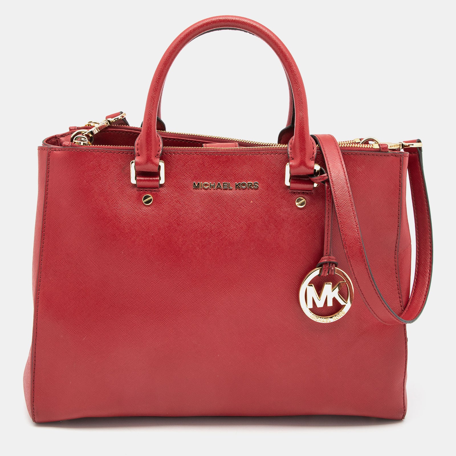 Michael Kors Michael Michael Kors Red Leather Jet Set Double Zip Tote